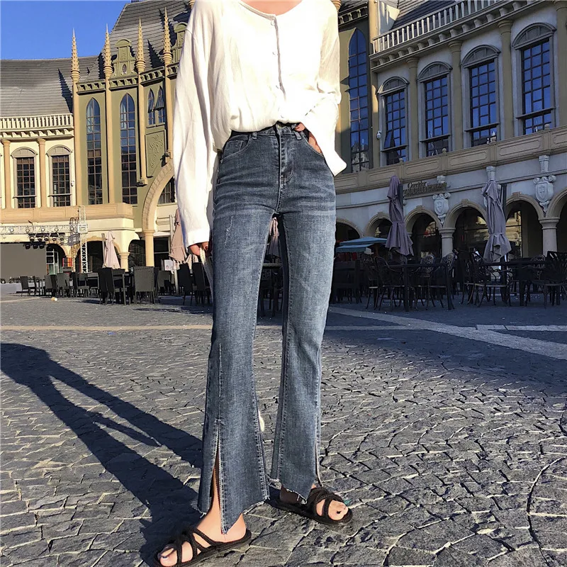 streetwear Flare Leg Wide Leg Denim Jeans regular zipper fly High Waist