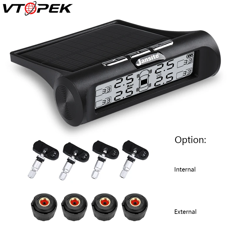 

Vtopek Tpms solar system Tire Pressure Monitoring Real Time 4 Sensor ORV SUV Intelligent Shock Boot Low air pressure alarm