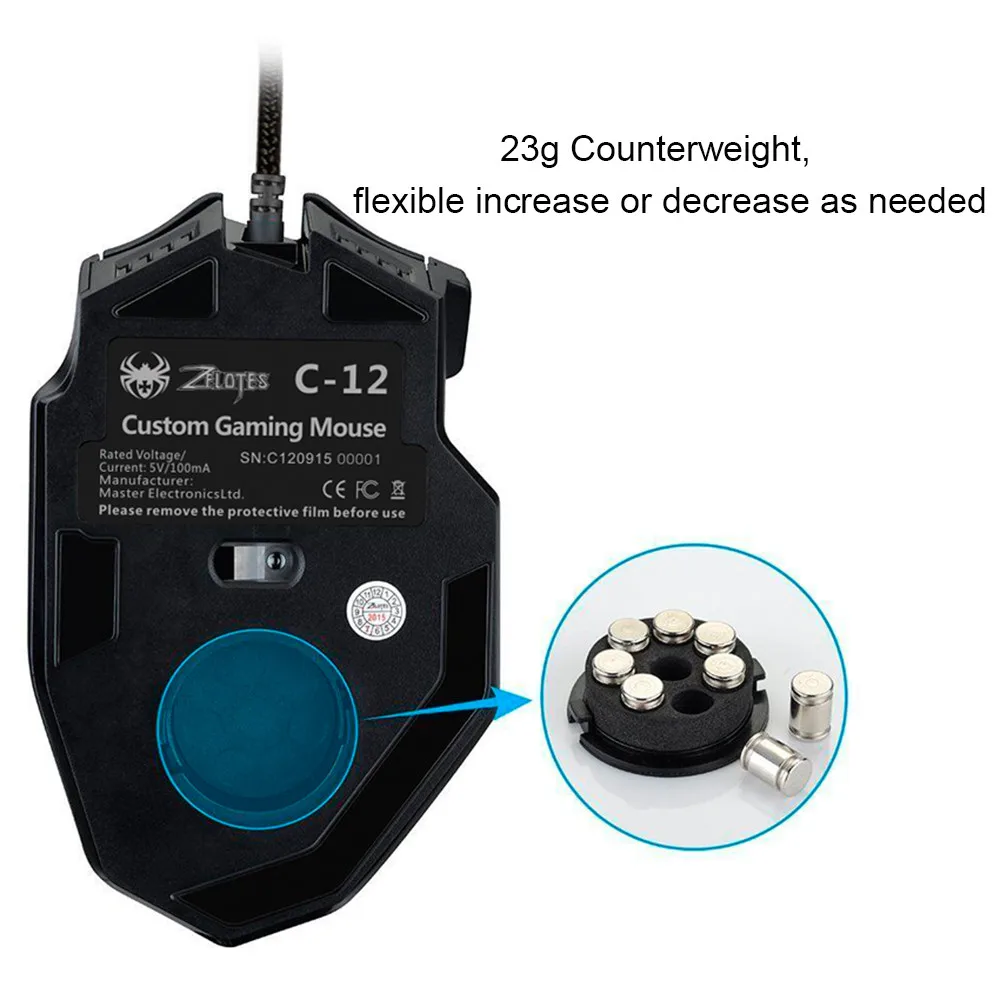 ZELOTES C-12 Wired USB Optical Gaming Mouse 4000 DPI Programmable Buttons LED Optical Custom Gamer Mice for Computer Game (9)