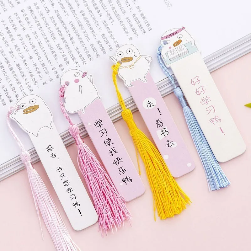 

1 Piece Lytwtw's Cute Cartoon Wood Personality Creativity Tassel Ruler Bookmarks For Books Markers Holder School Cute Gift