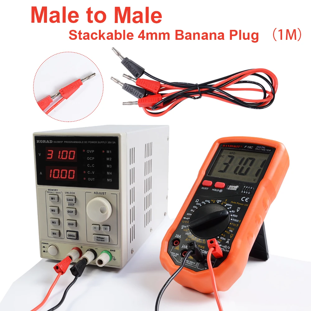 Тестовые провода мультиметра, стекируемый тестовый провод банана с 30А зажимами аллигатора, пробник мини-крючки, мягкий кабель из силиконового материала
