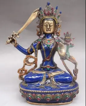 

21cm Rare Nepal Colored enamel Copper statue Manjusri bodhisattva