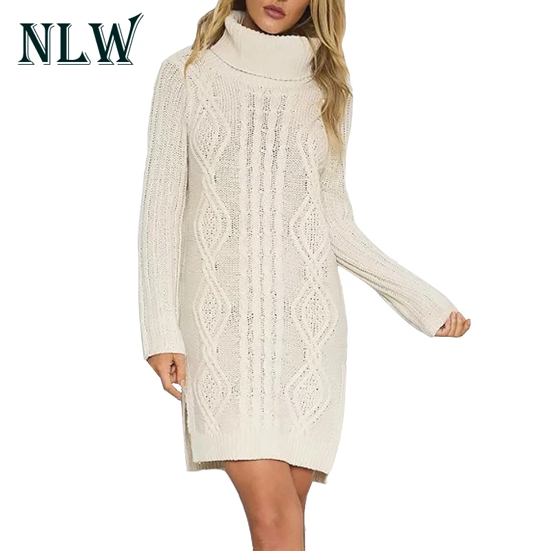 NLW Turtleneck Knitted Women Sexy Mini Sweater Dresses Long Sleeve Pullovers 2017 Autumn Winter Warm Jumper
