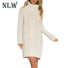 NLW Turtleneck Knitted Women Sexy Mini Sweater Dresses Long Sleeve Pullovers 2017 Autumn Winter Warm Jumper