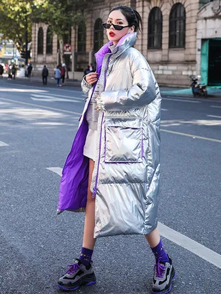 Новая зимняя куртка для женщин, длинное пальто, модные толстые теплые парки с большим карманом, женские пальто, свободное уличная куртка с хлопковой подкладкой - Цвет: Silver