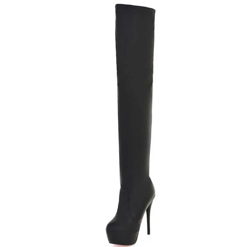 

Big Size 34-43 Advanced PU Leather  Round Toe Over-the-Knee Thin High Heels  Boots For Women 3-color New Fashion Boots