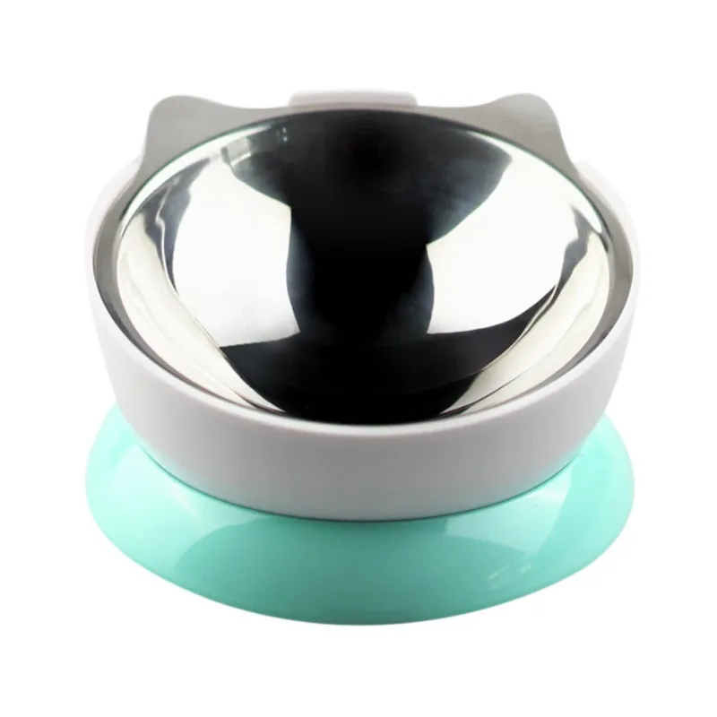 Pet cat dog egg stainless steel 15 degree tilt neck design feeder adjustable pet slip tilt slow feed