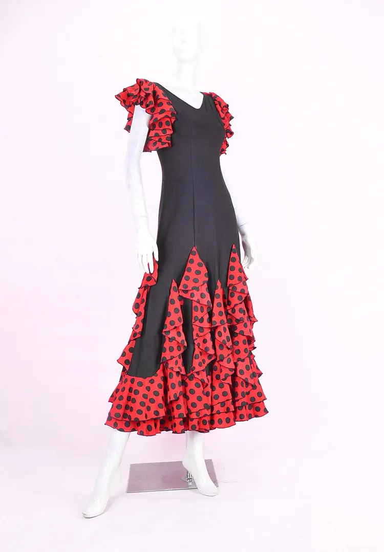 Женская юбка фламенко без рукавов красная Черная|flamenco dress|flamenco dance costumesflamenco skirt |