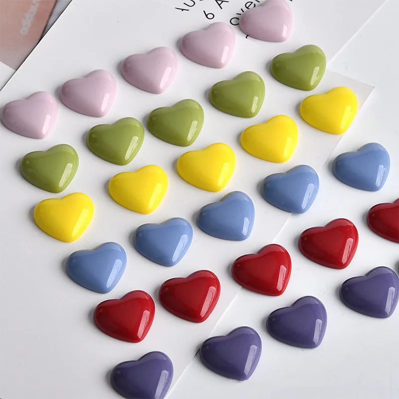 

10PC /Bag Macarons Heart-Shaped Flat-Bottom Resin Non-Porous Patch Earrings Jewelry Accessories DIY Crafts Decorative Materials