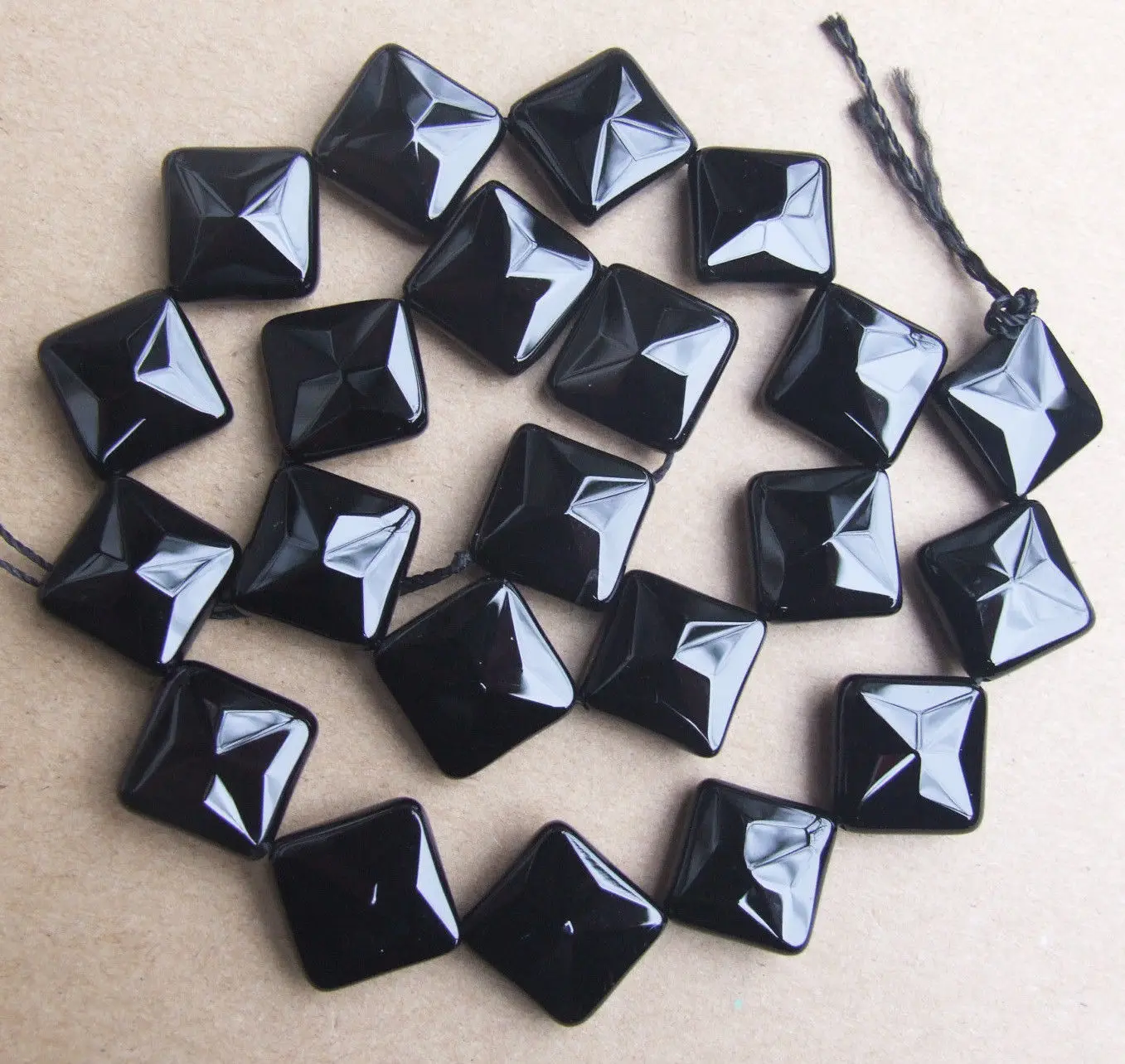 

12mm 14mm Black Onyx Faceted Diagonal Square Loose Beads 15"