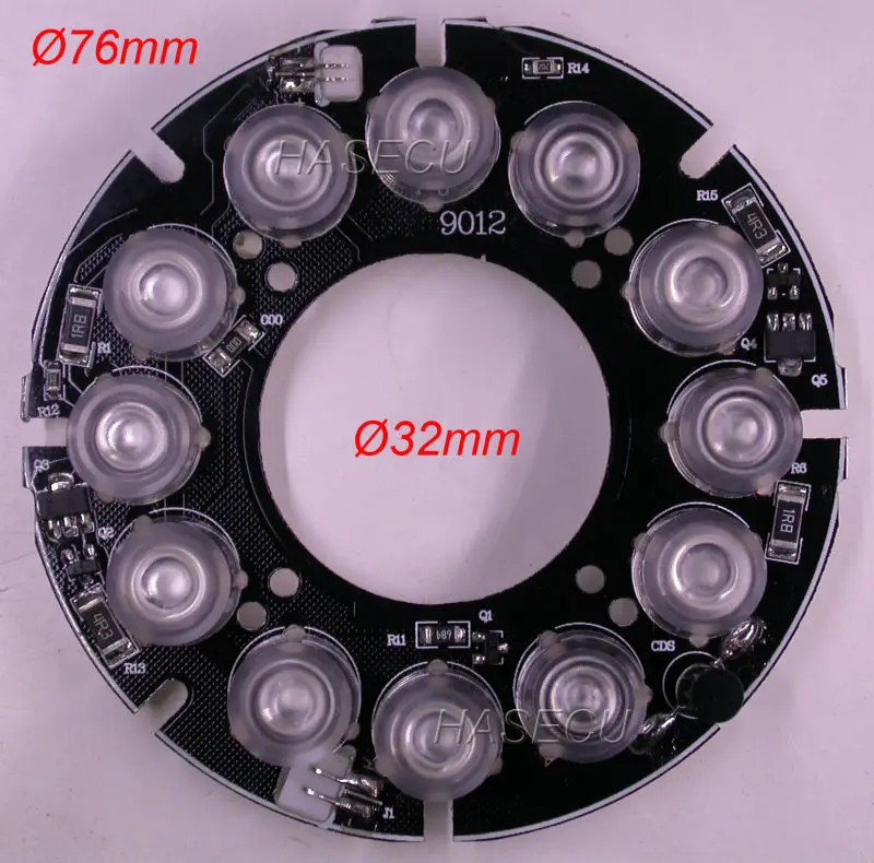 

Infrared 12x SMT flat type IR LED board module for CS LENs camera night vision (diameter 76mm / 32mm) 80 degree emitting angle