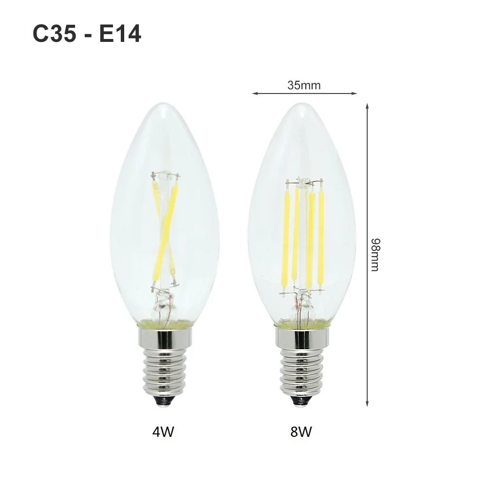 4 Вт 8 Вт 12 Вт 16 Вт 220 в 230 В светодиодный светильник Эдисона E27 E14 лампа накаливания Эдисона Замена 20 Вт 40 Вт 60 Вт лампы накаливания теплый белый