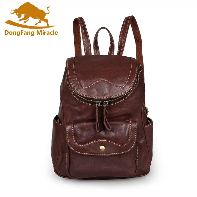 

DongFang Miracle New women bags Vintage Genuine Leather Small women Backpack fashion travel bag for Girls Daily Rucksack