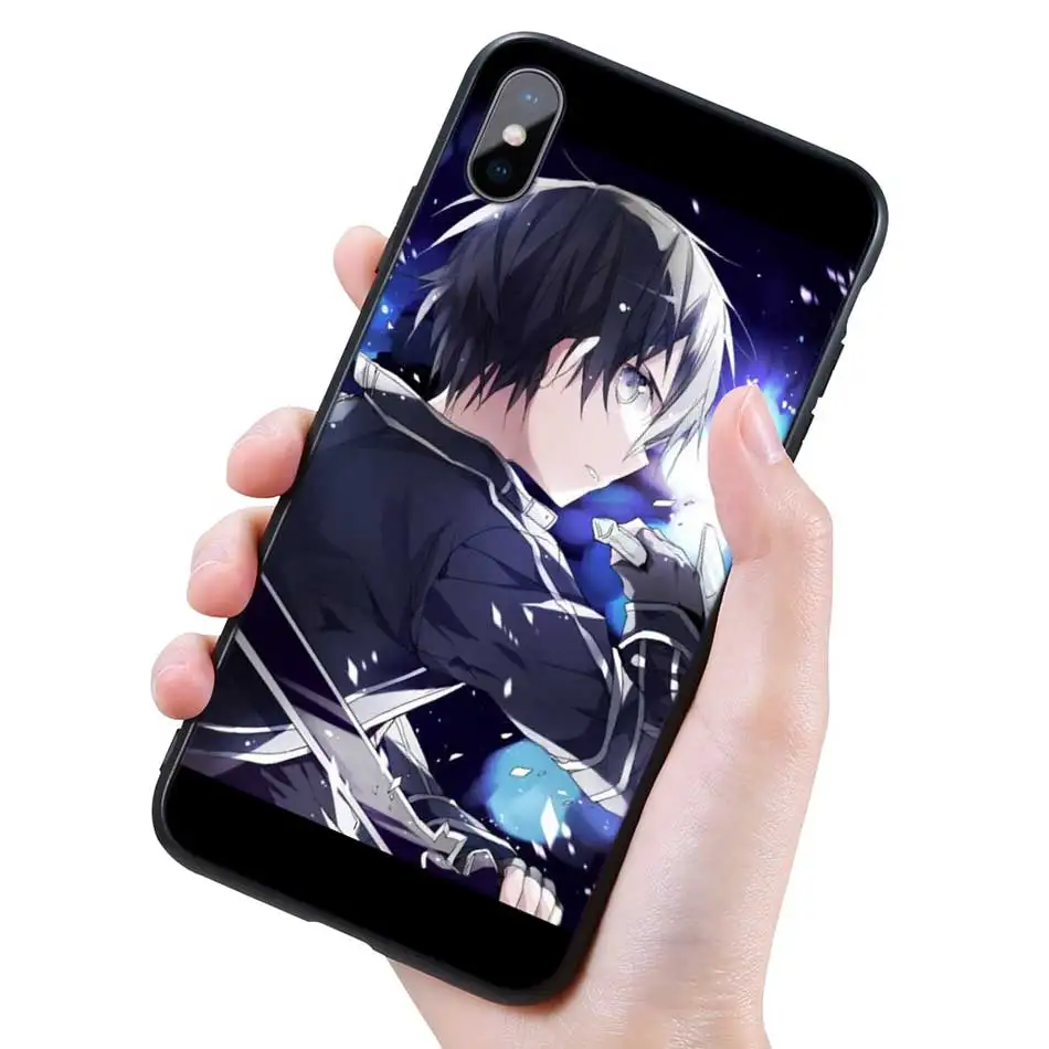 Силиконовый черный чехол для iPhone 11 Pro XR X XS MAX 7 8 6 6S Plus 5 5S SE 5C 7Plus 8Plus Phone Sword Art Online SAO аниме