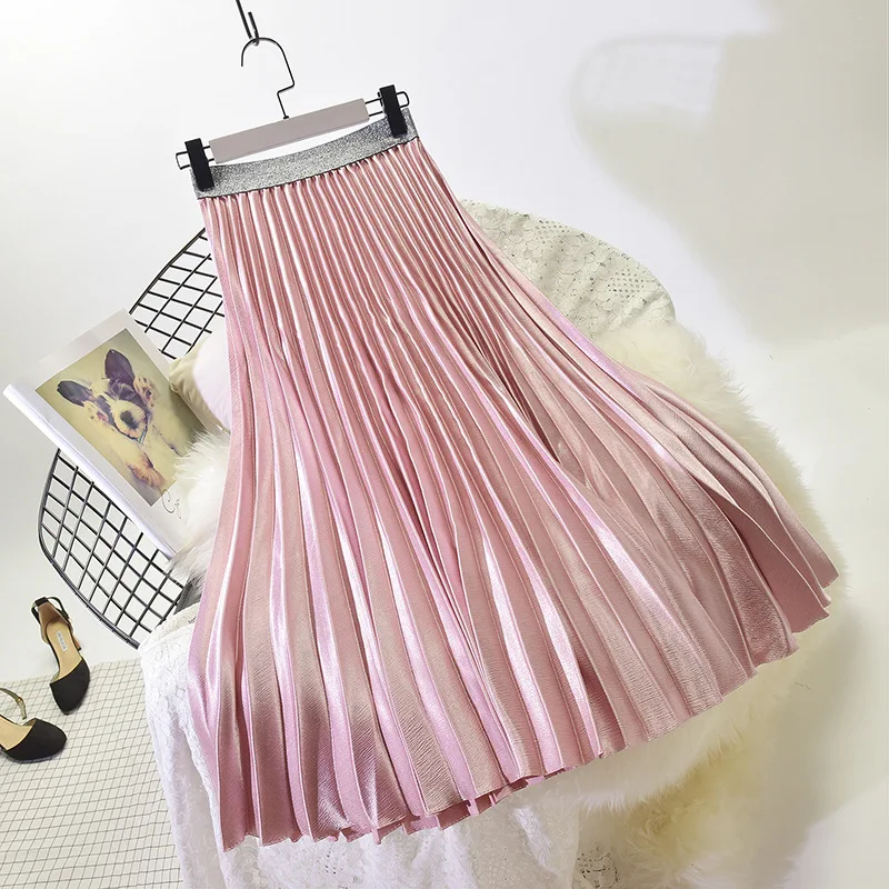 Stretch High Waist Long Pleated Skirt | Uniqistic.com