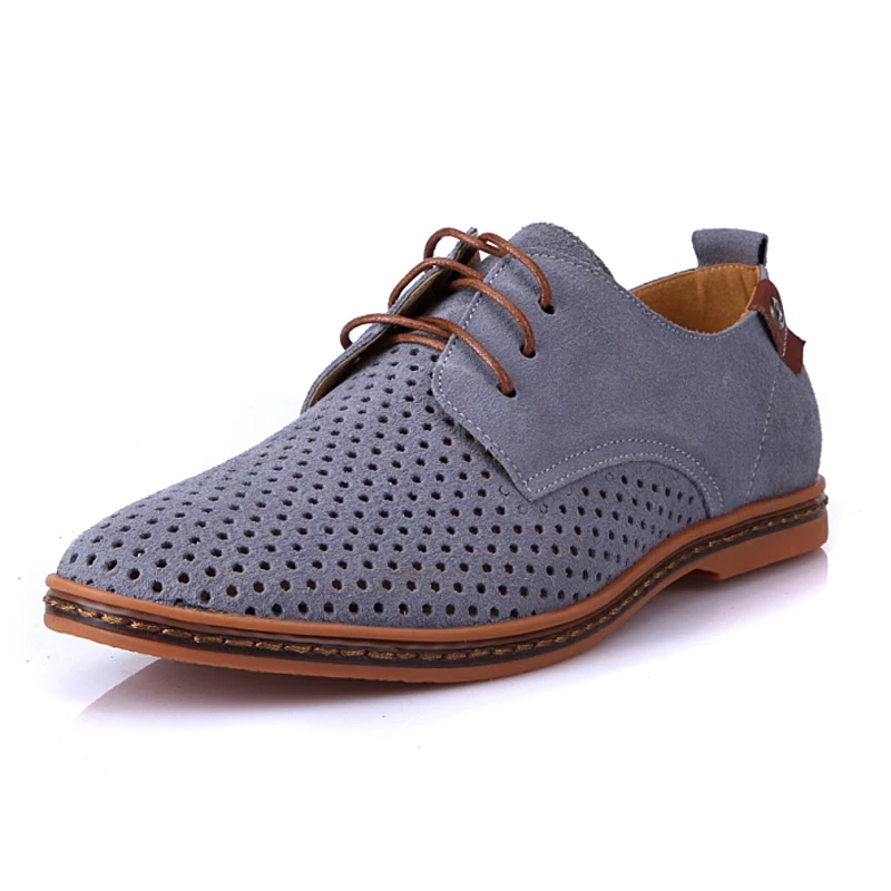 GOXPACER New Autumn Shoes Men Fashion Casual Shoes Cow Suede Flat Heel Lacing Genuine Leather Men Flats Plus Size 38-48 Flats