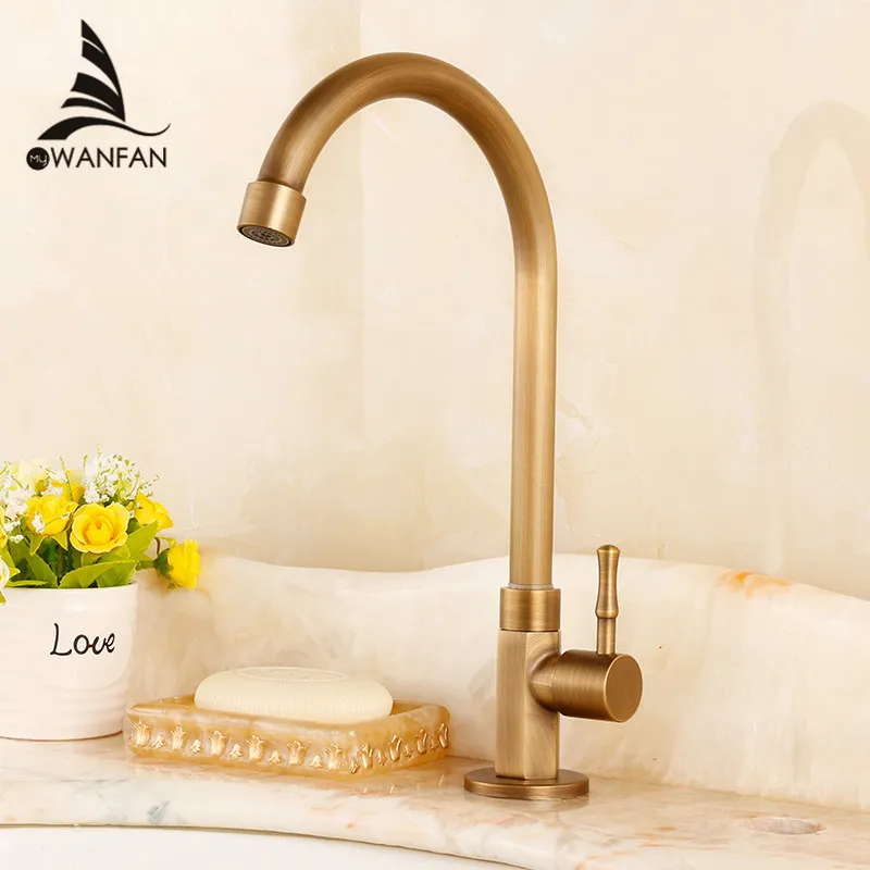 single cold antique brass kitchen sink faucet vanity swivel mixer tap rotate kitchen faucet cozinha free - Brass Kitchen Sink single cold antique brass kitchen sink faucet vanity swivel mixer tap rotate kitchen faucet cozinha free - Brass Kitchen Sink