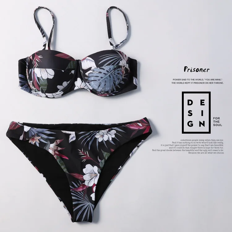 

2019 two piece black printed Swimsuit Bikinis tanga set Women bathing costume Sexy lady Tankini Separate swimsuits swimwear suit