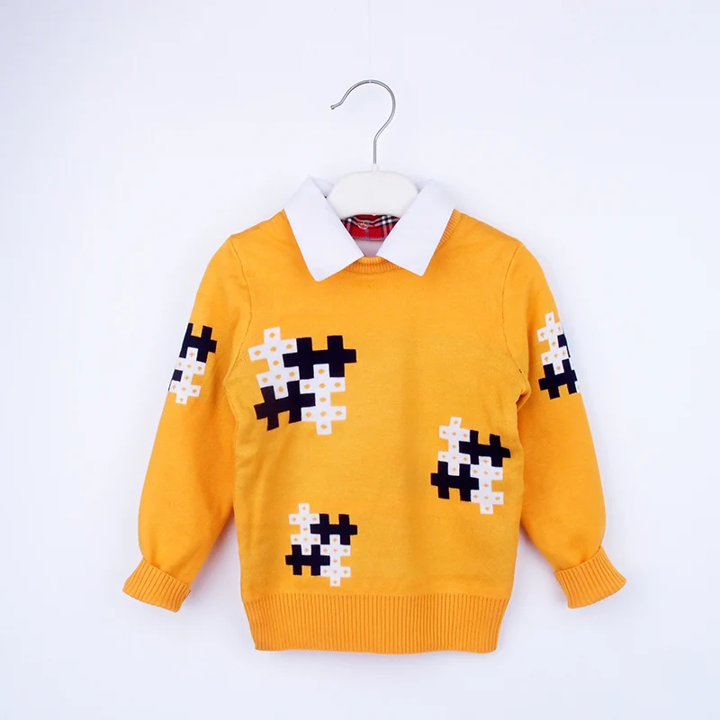

2019 Autumn Winter New Shirt collar Kids Boys Sweater Tetris Children Clothing Baby Cotton thick wool top Jumper Pullover 2-7y