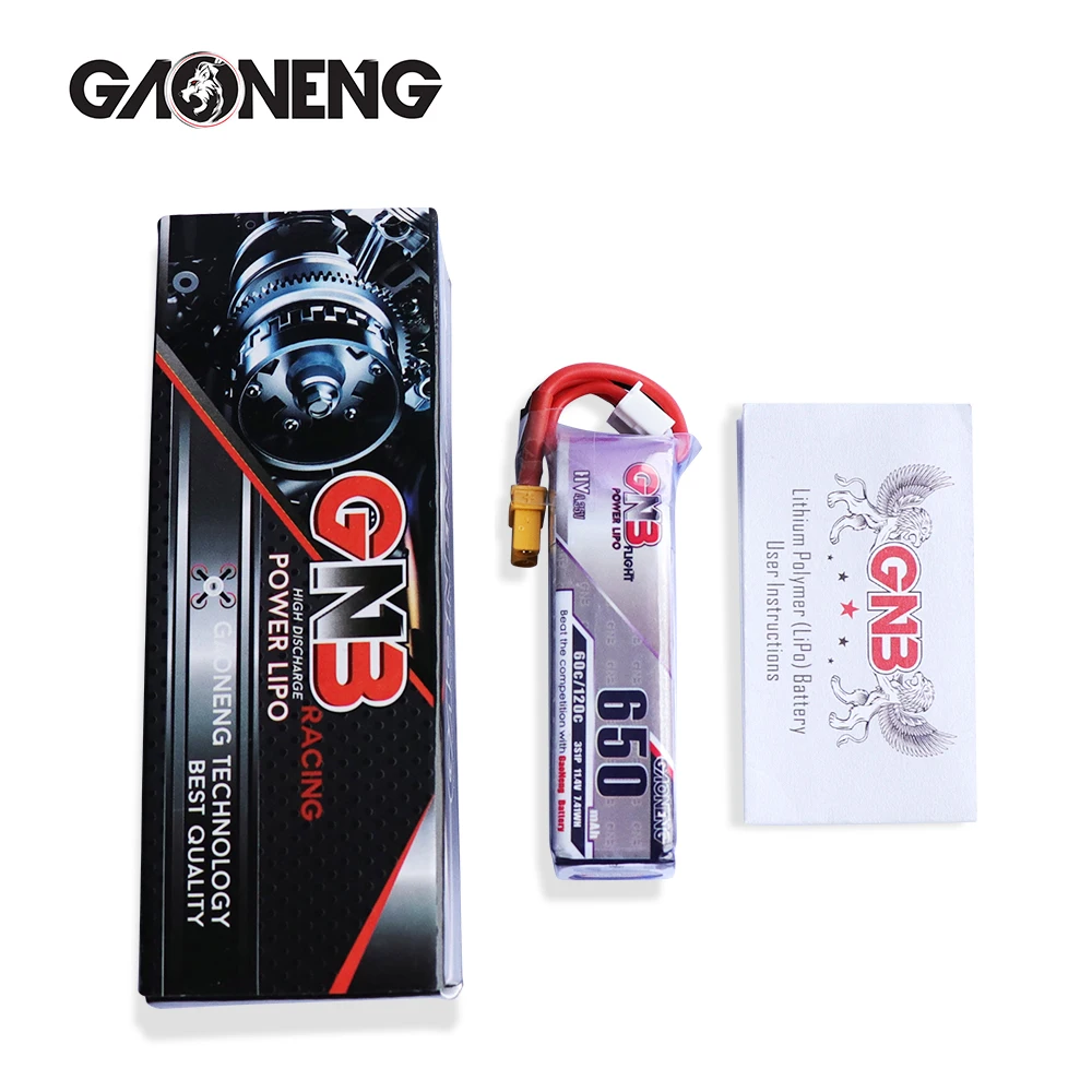 2 шт. Gaoneng GNB 650mAh 3S 11,4 V 60C/120C HV Lipo батарея XT30 разъем для FPV гоночный Дрон 4 оси БПЛА RC Квадрокоптер RC Дрон запчасти