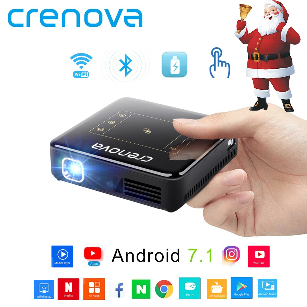 

CRENOVA Newest DLP Projector For Full HD 4K With Android 7.1 Bluetooth 4.0 Mini Projector For Home Theater 300 inch Beamer