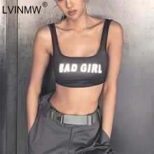 LVINMW сексуальный принт BAD GIRL отражающий легкий урожай топы летние женские без рукавов с квадратным вырезом эластичные Майки Женские повседневные футболки