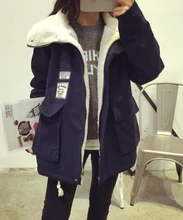 2016 Autumn Winter Denim Jacket Women Letter Print Warm Jackets Basic Coats Ladies Cotton Padded Parkas Outwear Overcoat bly11