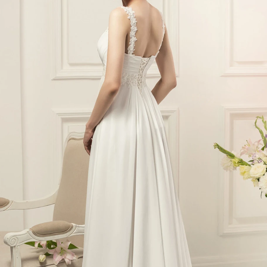 Simple Spaghetti Straps Chiffon Wedding Dresses Customized Bohemian Empire Bridal Gown White/Ivory Vestido de Novia 2020 5