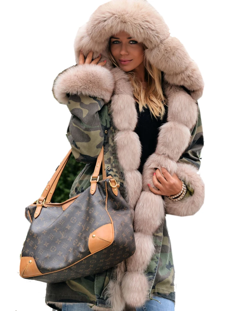 Roiii Thickened Warm Loose Camouflage Beige Faux Fur