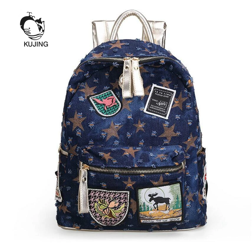 

KUJING Fashion Backpack Hot Luxury Cowboy Women Backpack Quality Colorful Students Backpack New Women Travel Leisure Backpack