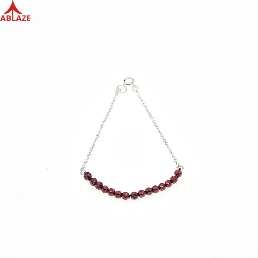 

ABLAZE January Birthstone Link Bracelets 925 Silver Chain Star Charms Natural Garnet Crystal Quartz Fine Jewelry Women #o018b