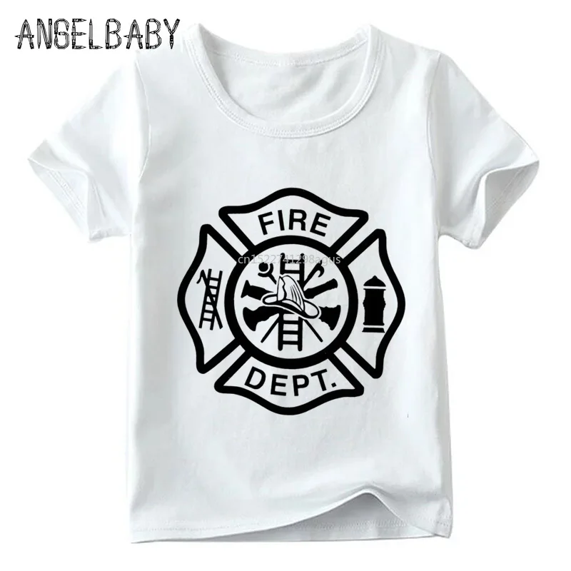 

Fireman Gift Firefighter Print Children Funny T shirt Boys and Girls Summer Short Sleeve Tops Kids Casual White T-shirt,ooo405