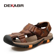 Мужские летние повседневные слиперы DEKABR, темно-коричневые модные воздухопроницаемые сандалии из натуральной кожи, пляжная обувь, размеры 38-45