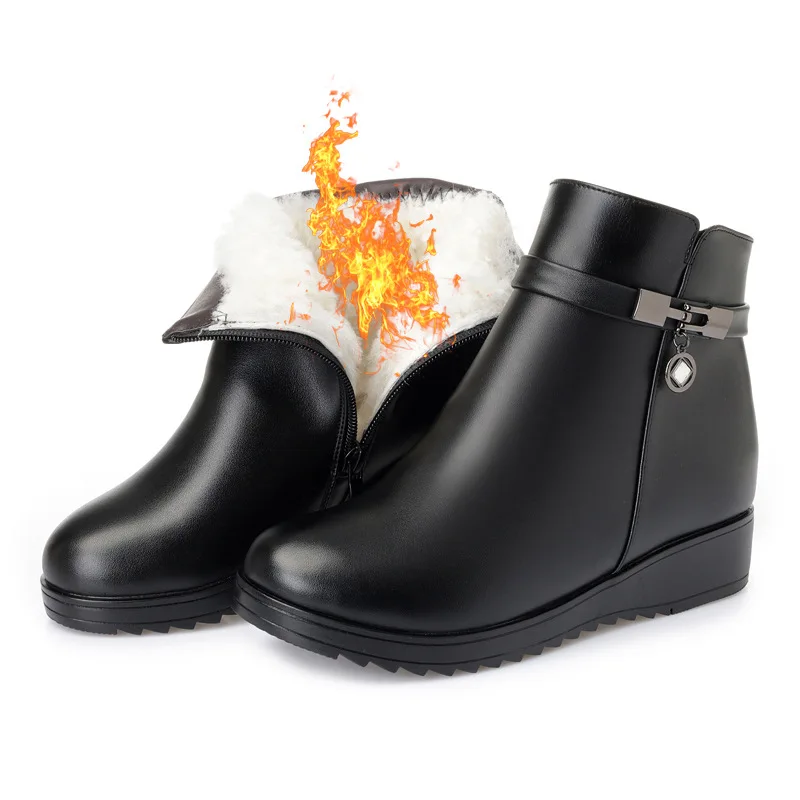 

2018 New Winter Snow Boots Women Fashion Cowhide Leather Women Shoes Boots Large Size Non-slip Fur One Wool Warm Ankle Boots