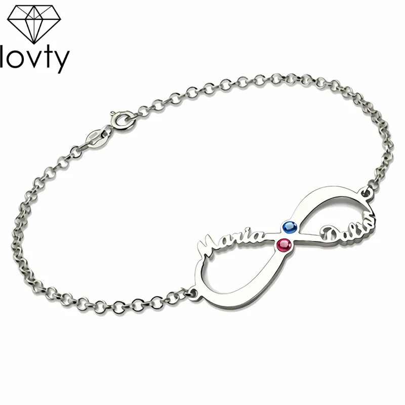 

lovty Personalized Infinity Custom Bracelet with Birthstone Silver Name Bracelet for Mother Infinity Jewelry for Women