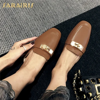 

Sarairis 2019 genuine cow leather new Fashion Mules Women shoes chunky heels metal decoration Slippers Women Shoes Woman