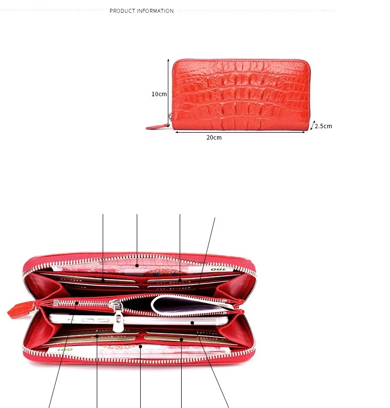 Застежка-молния, экзотическая натуральная крокодиловая кожа, женский большой кошелек для карт, натуральная кожа аллигатора, Женский карман для монет, женский клатч, кошелек