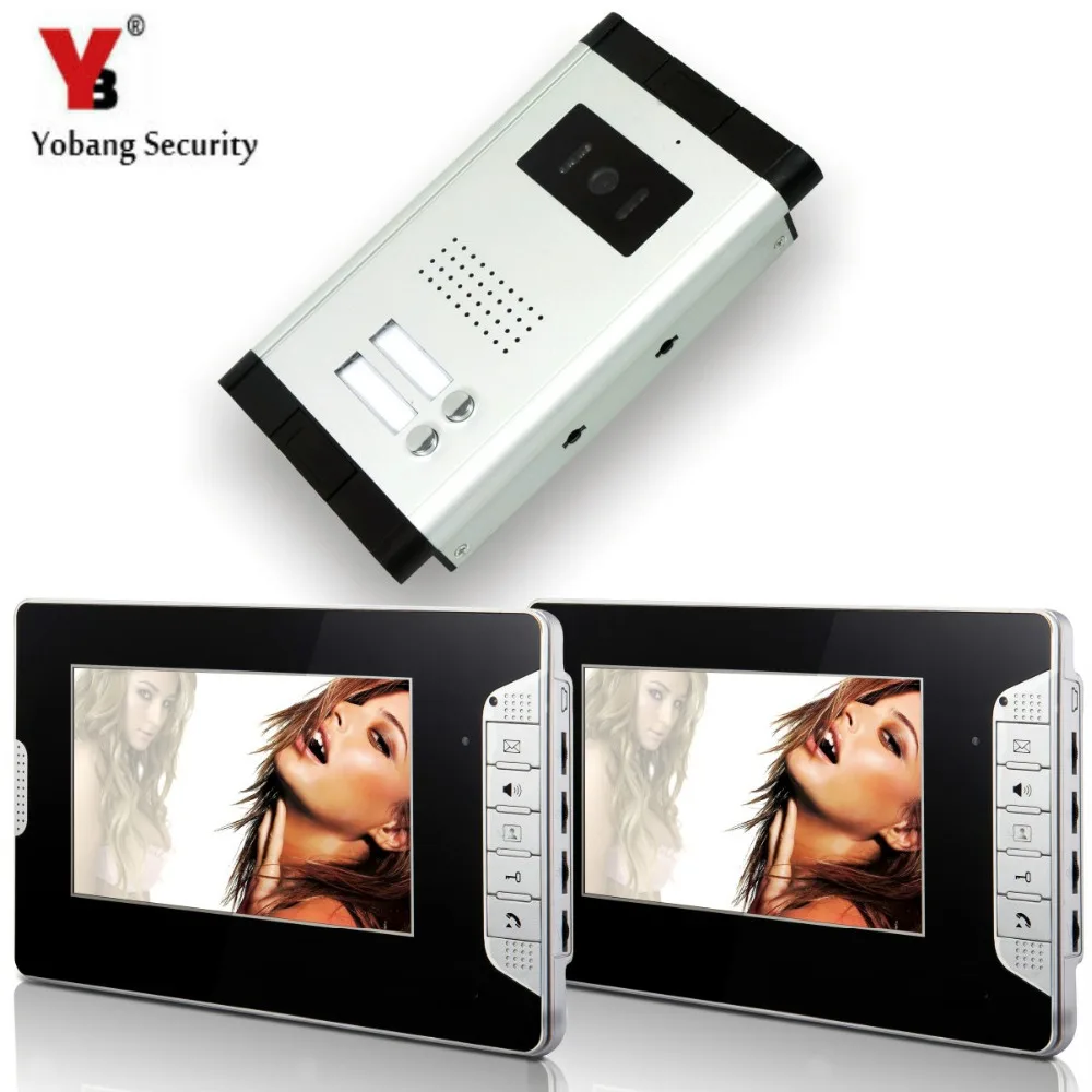 

Yobang Security Video Intercom Entry System 2 PCS 7 inch LCD Wired 1 Doorbell Camera with 2 button 2 Monitor Waterproof