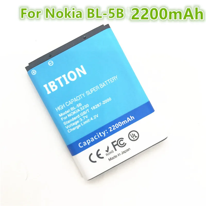 Ibtion 2200 мА/ч BL-5B BL 5B высокое Ёмкость Батарея для Nokia 3230 5070 5140 5140i 5200 5300 5500 6020 6021 6060 |