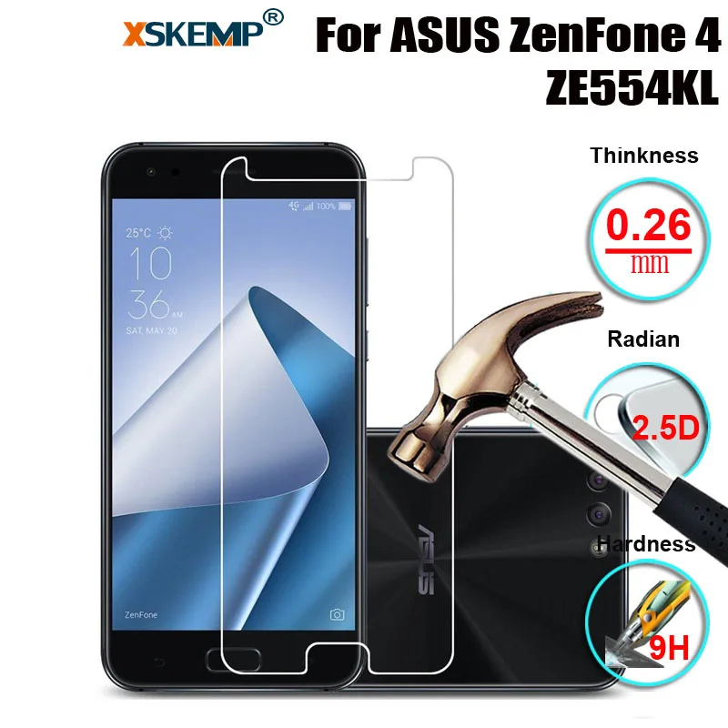Защитное стекло XSKEMP 0 26 мм 2.5D для ASUS ZenFone 4 ZE554KL Ультрапрозрачная Противоударная