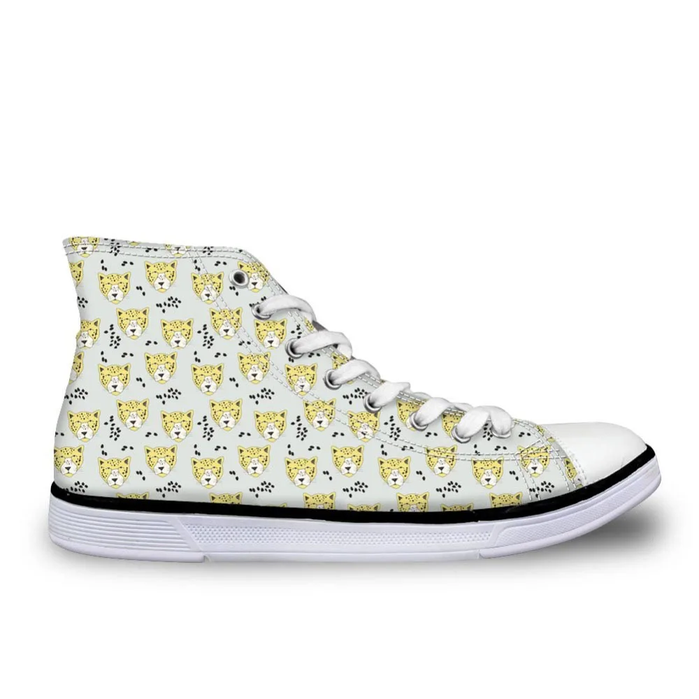 

Canvas Shoes Men Print Lace-Up Casual Flats White Sneakers Breathable Walking For Students Fashion Leopard Spring New
