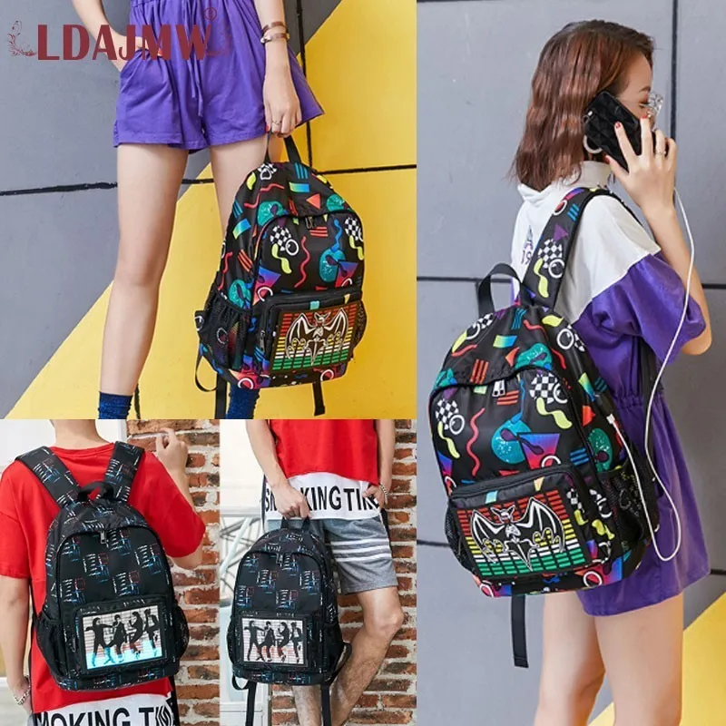 

Sound Control Light Magic Backpack Halloween Funny Elements Unisex PU Material Waterproof Large Capacity Backpack