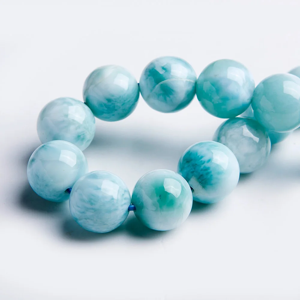 11 мм бусины из лечебных камней Мода 100% натуральный Синий Ларимар браслет с драгоценными камнями из Доминика стрейч воды браслет с узором