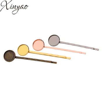 

20pcs/lot Copper 6colors Hairpins Base Hair Clip Tray Inner Size 12mm Photo Glass Cabochon Cameo Bezel Settings Blank Bang F5282