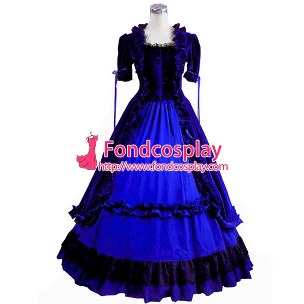 

Gothic Lolita Punk Medieval Gown Blue Ball Long Evening Dress Jacket Tailor-made[CK1385]