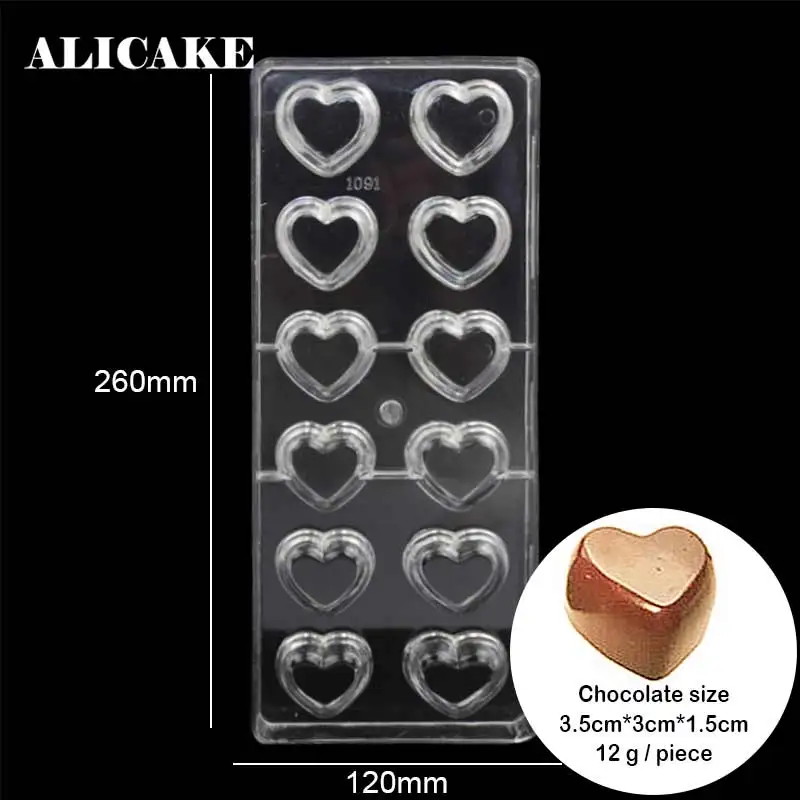 

12 Holes Heart Shape Chocolate Mold Polycarbonate Food Grade Plastic Mould Kitchen Tools Pastry Sugar 3D Baking Accessories