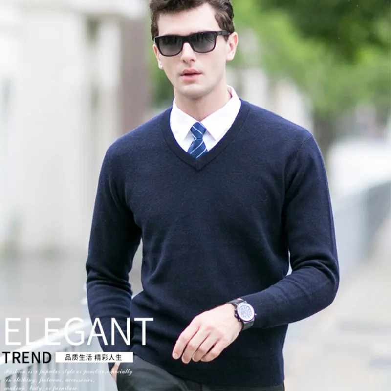 

Spring And Autumn New Arrive Men's Basic Sweater Fashionable V-Neck Sweater 100% Wool Sweater Male Thick Sweater
