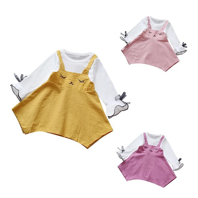 

Baby Girl Princess Dress Fake 2 Piece Toddler Irregular Design Long Sleeve Cotton dress for baby girl