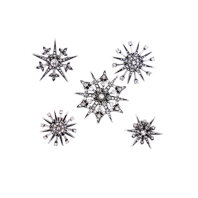F.I.N.S, 5 шт., античный серебряный значок, броши для женщин, снежинка, звезды, стразы, брошь, набор, очаровательный женский ювелирный аксессуар