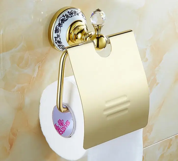 High Quality Luxury Crystal Decoration Paper roll Holder Gold Brass